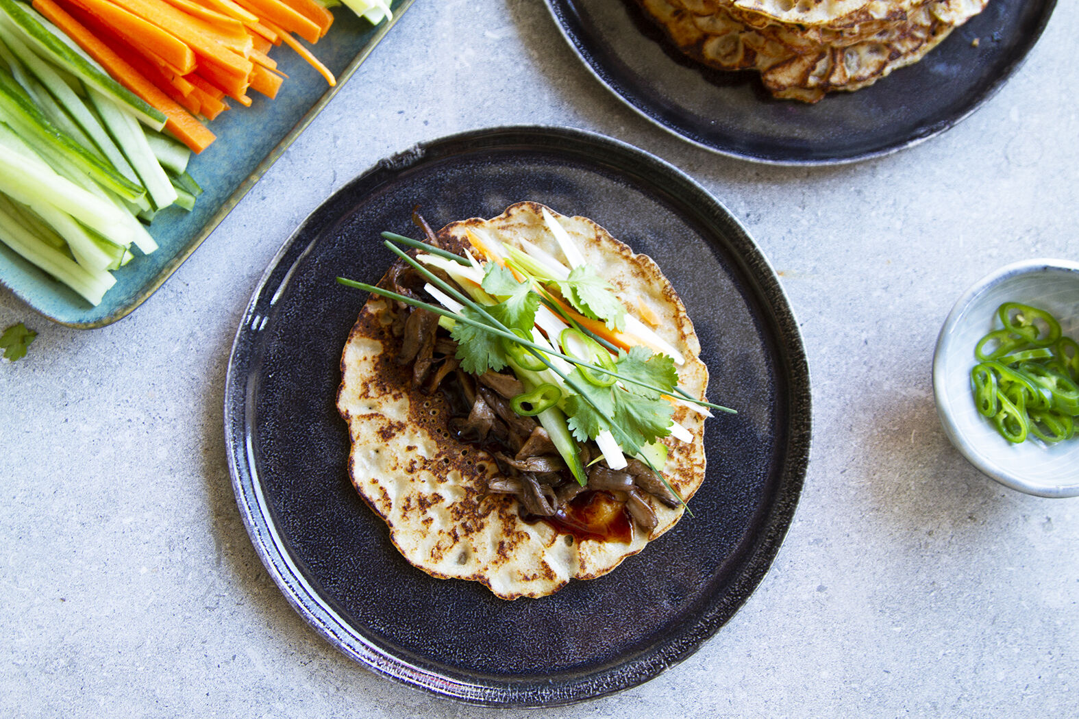 Veggie Peking Duck with crispy oyster mushroom