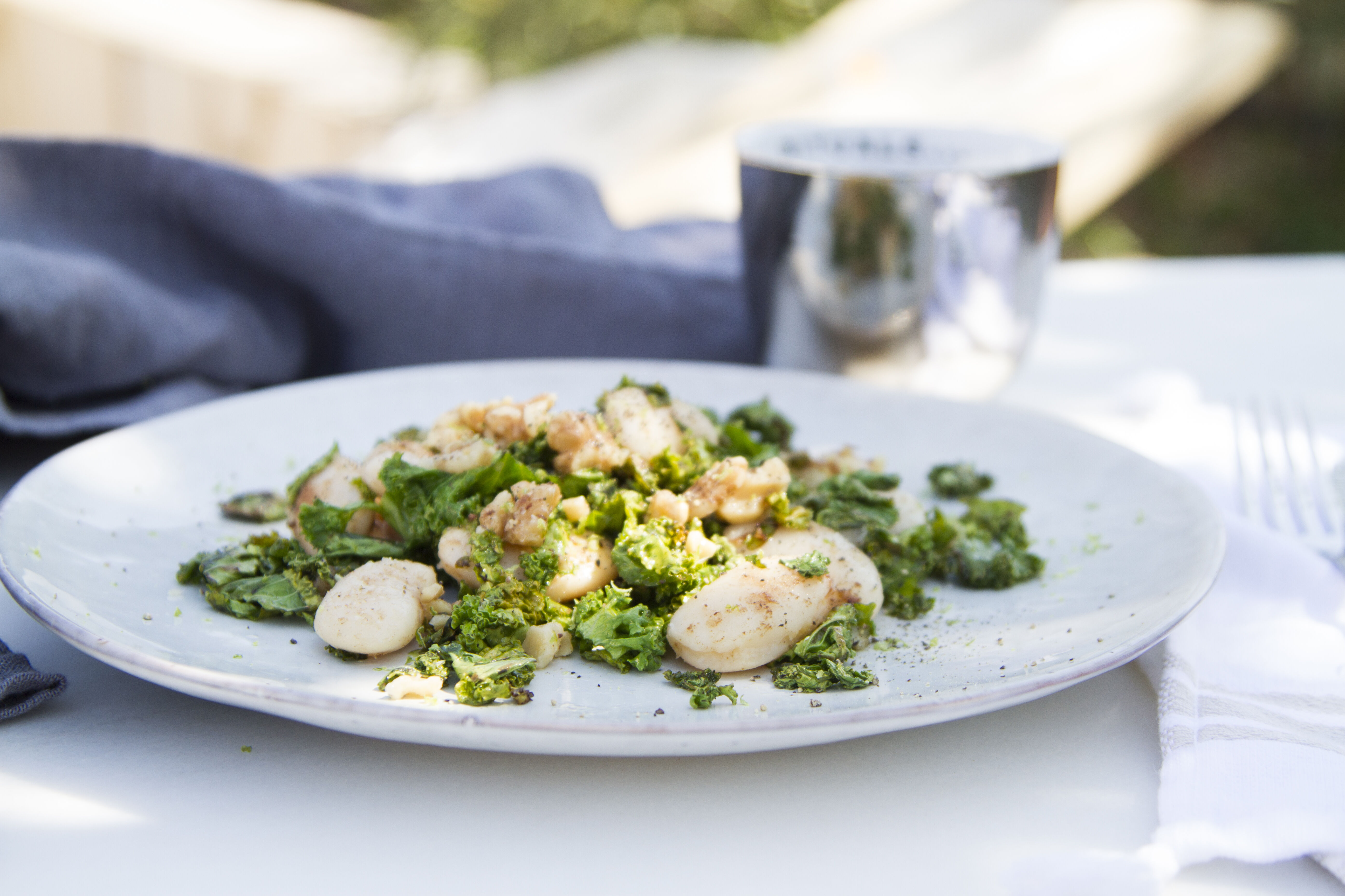 Baked lima bean salad with walnuts